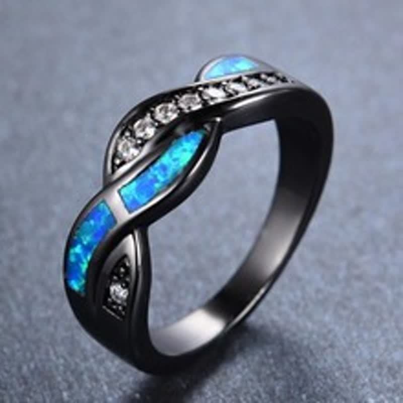 Olivenorma Black Gold Wavy Blue Opal with Zircon Ring - image 7
