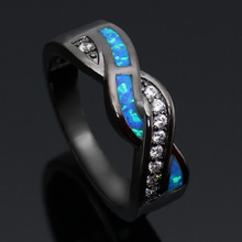 Olivenorma Black Gold Wavy Blue Opal with Zircon Ring - image 6