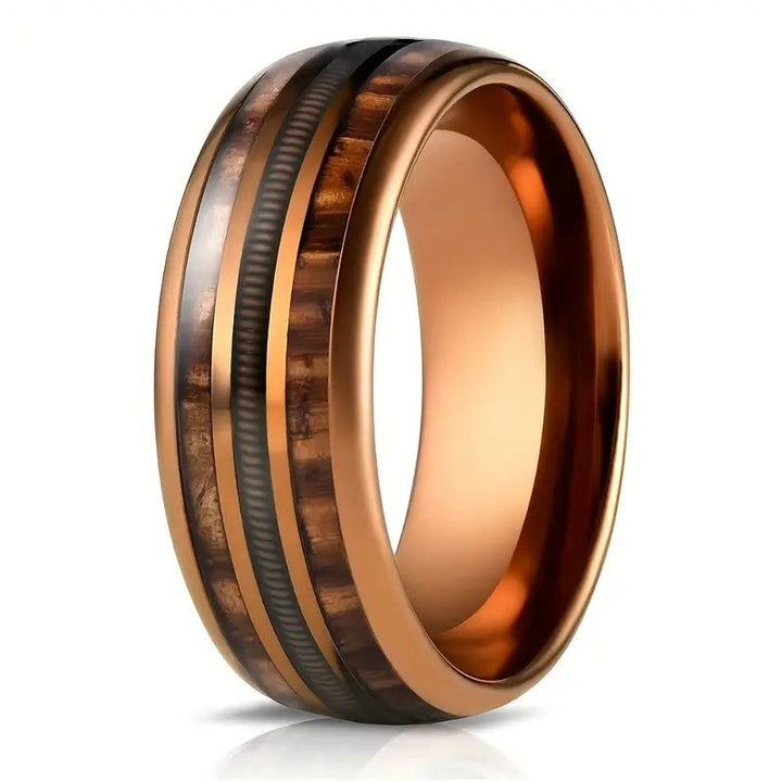 Olivenorma Guitar String Burnt Whiskey Barrel Tungsten Wood Unique Ring - image 6