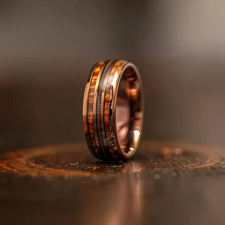 Olivenorma Guitar String Burnt Whiskey Barrel Tungsten Wood Unique Ring - US 13 - image 0