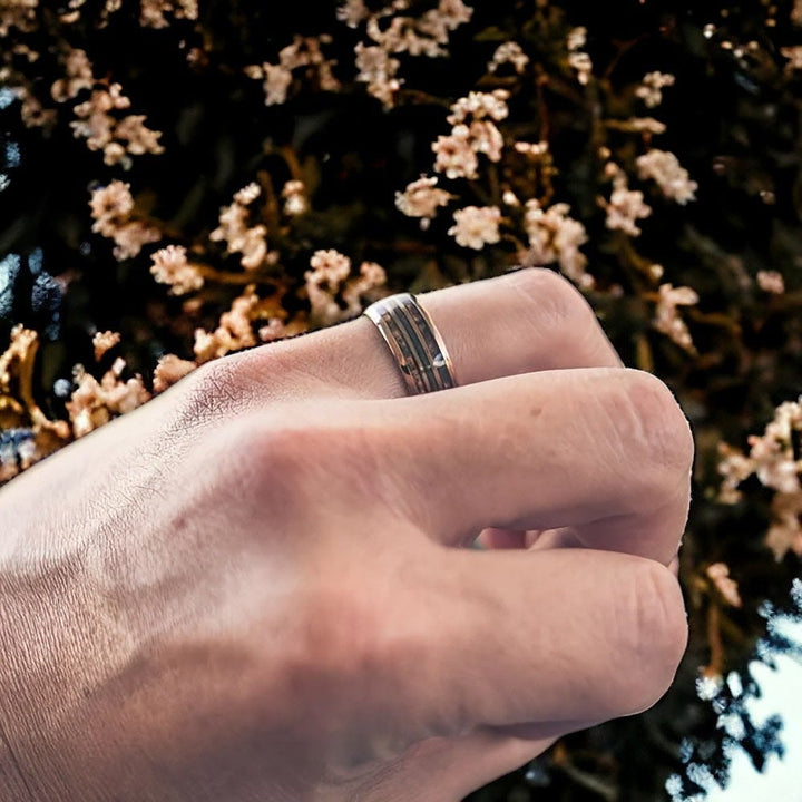 Olivenorma Guitar String Burnt Whiskey Barrel Tungsten Wood Unique Ring - image 1