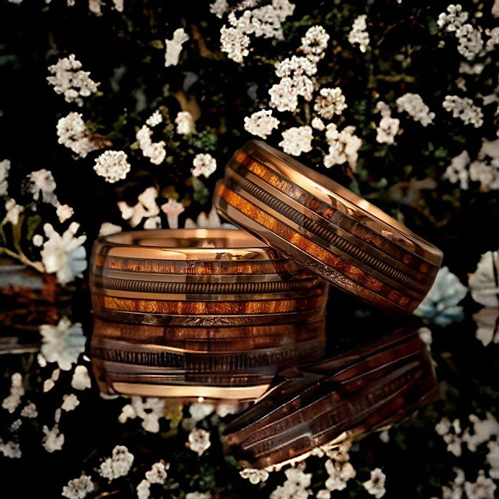 Olivenorma Guitar String Burnt Whiskey Barrel Tungsten Wood Unique Ring - image 4