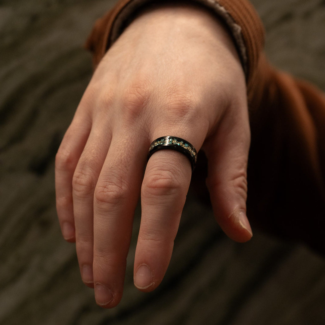 Olivenorma Men Green Coral Fragments Gold Foil Ring - image 2