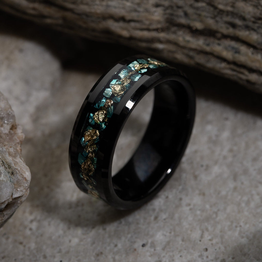 Olivenorma Men Green Coral Fragments Gold Foil Ring - image 1