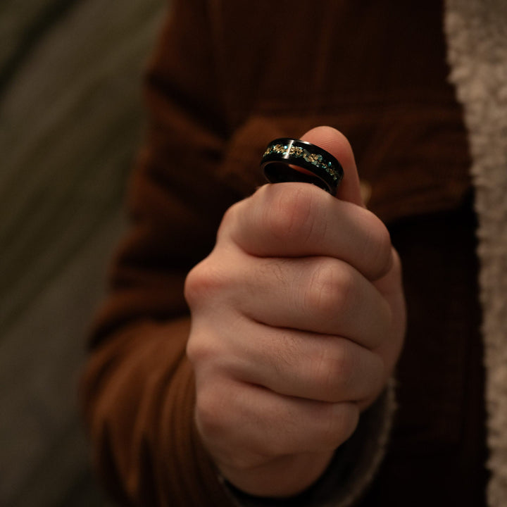 Olivenorma Men Green Coral Fragments Gold Foil Ring - image 4