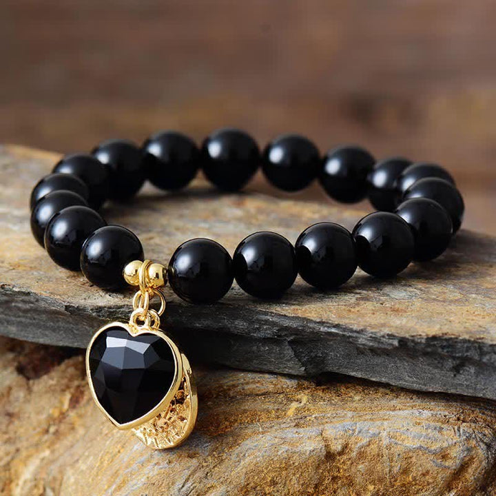 Olivenorma 10mm Amethyst Beads Heart Pendant Bracelet - Black Onyx - image 3