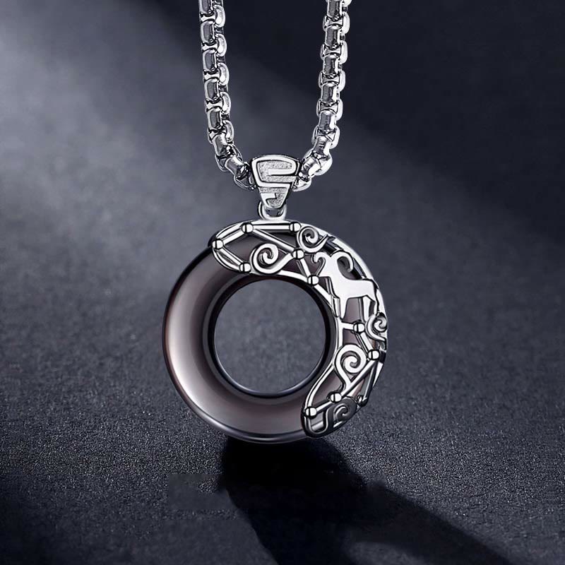 Olivenorma Natural Obsidian Zodiac Necklace Pendent - Aries - image 0