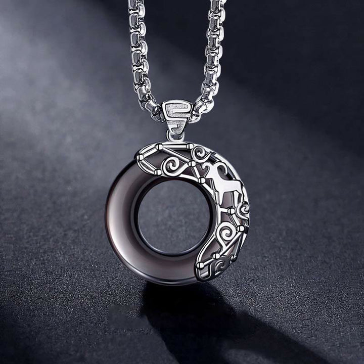 Olivenorma Natural Obsidian Zodiac Necklace Pendent - Aries - image 0