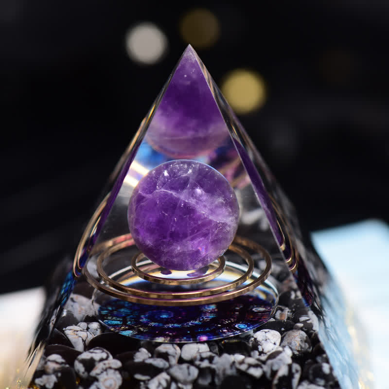Olivenorma Amethyst & Snowflake Obsidian Ball Orgone Pyramid - image 2