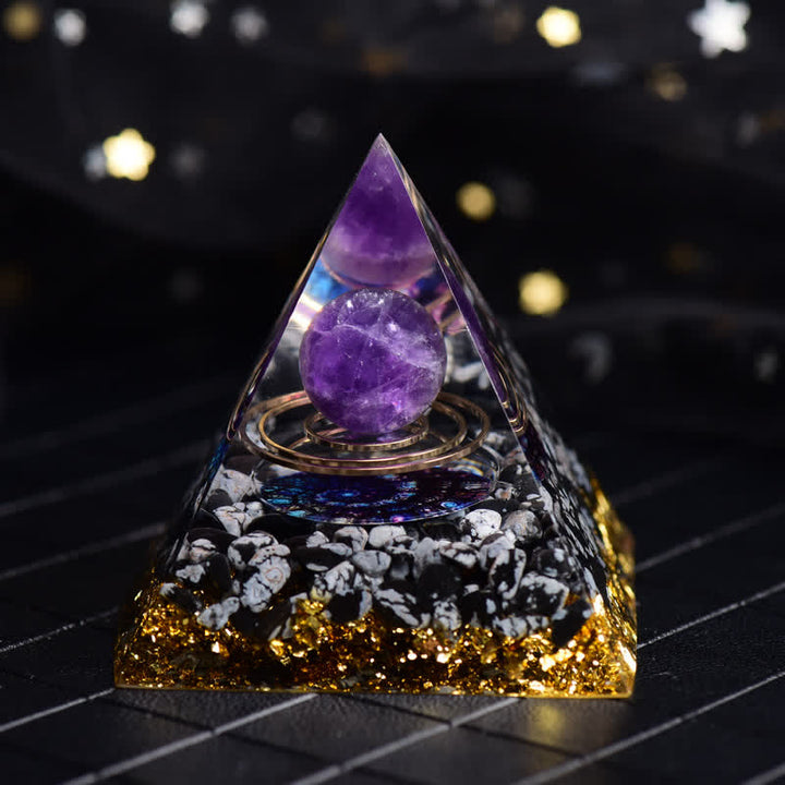 Olivenorma Amethyst & Snowflake Obsidian Ball Orgone Pyramid - image 4