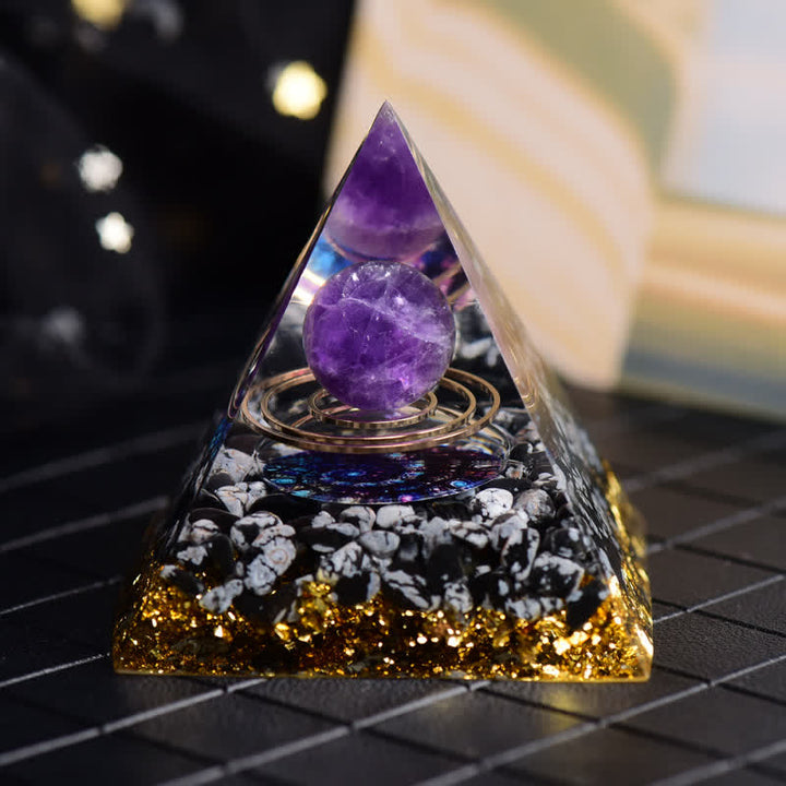 Olivenorma Amethyst & Snowflake Obsidian Ball Orgone Pyramid - 6cm*6cm - image 0
