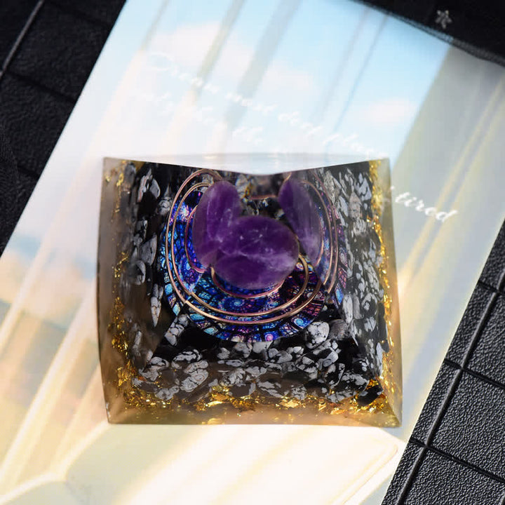 Olivenorma Amethyst & Snowflake Obsidian Ball Orgone Pyramid - image 3
