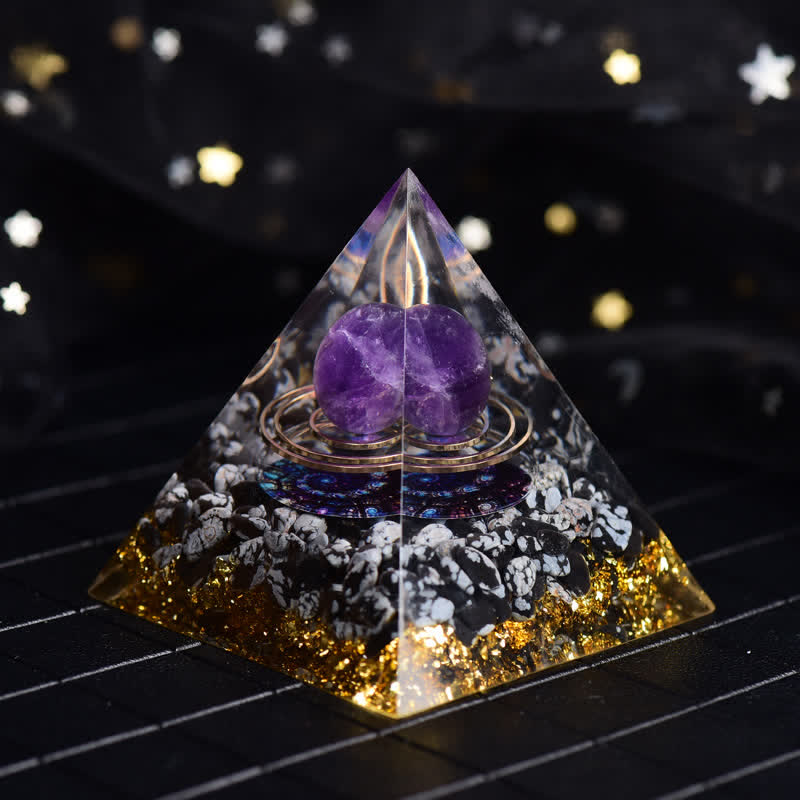 Olivenorma Amethyst & Snowflake Obsidian Ball Orgone Pyramid - image 1