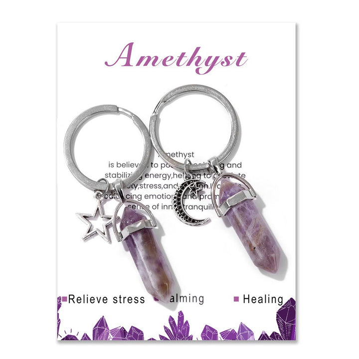 Olivenorma Hexagonal Natural Turquoise Stone Couple Keychain - Amethyst - image 0