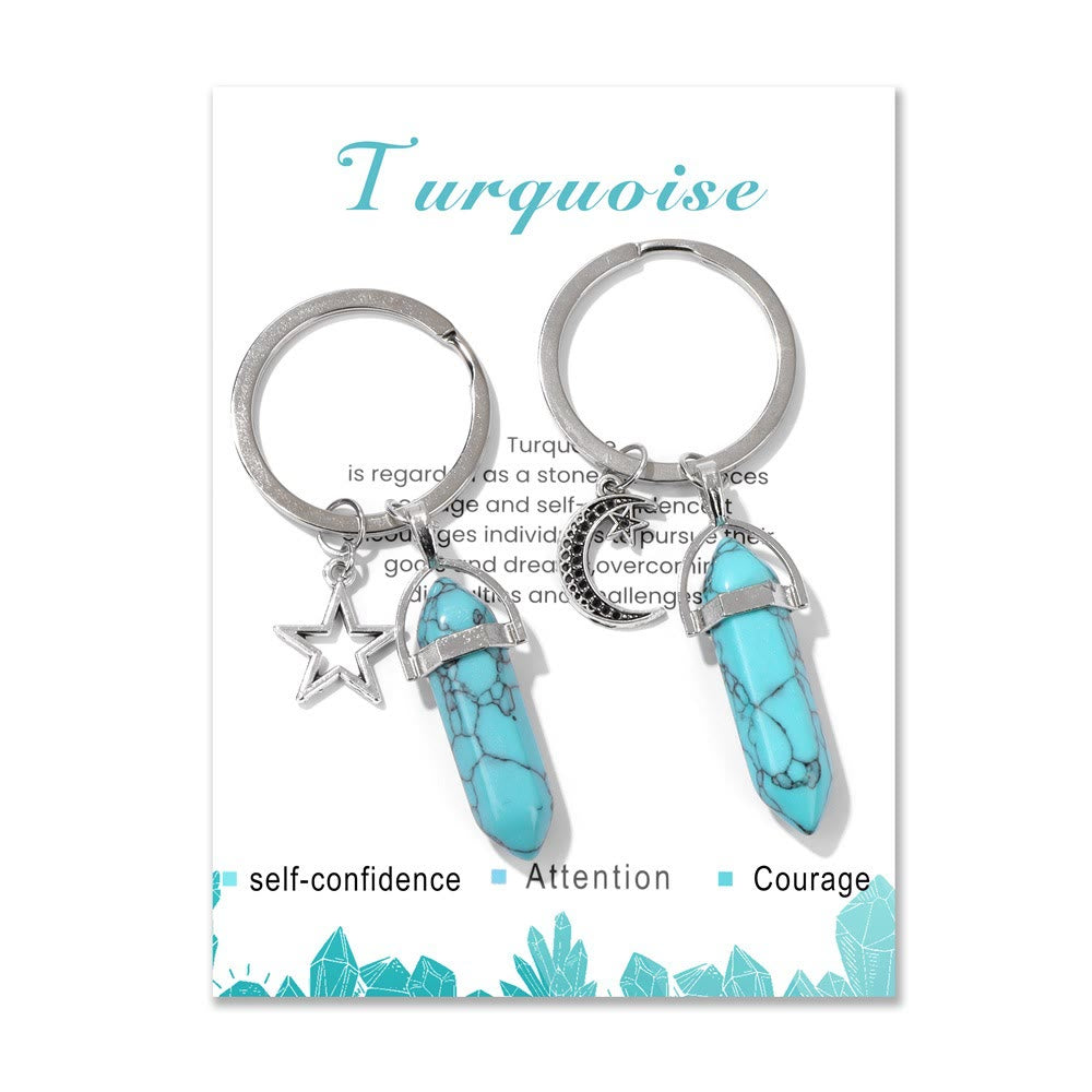 Olivenorma Hexagonal Natural Turquoise Stone Couple Keychain - Turquoise - image 2