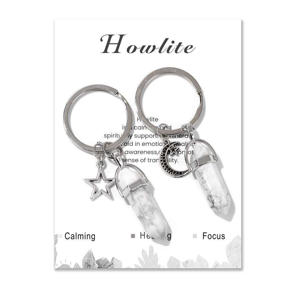 Olivenorma Hexagonal Natural Turquoise Stone Couple Keychain - White Turquoise - image 11
