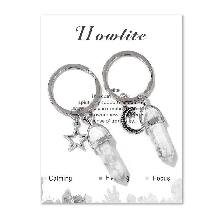 Olivenorma Hexagonal Natural Turquoise Stone Couple Keychain - White Turquoise - image 11