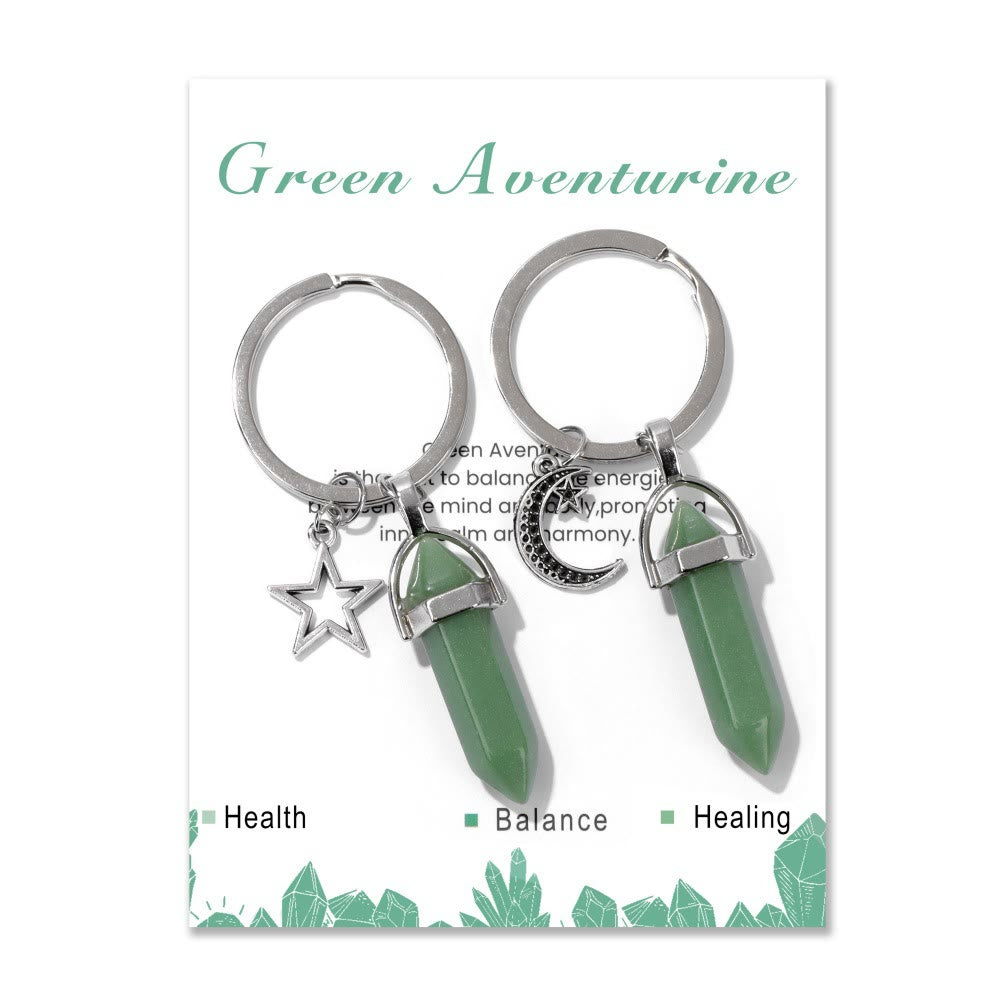 Olivenorma Hexagonal Natural Turquoise Stone Couple Keychain - Green Aventurine - image 5