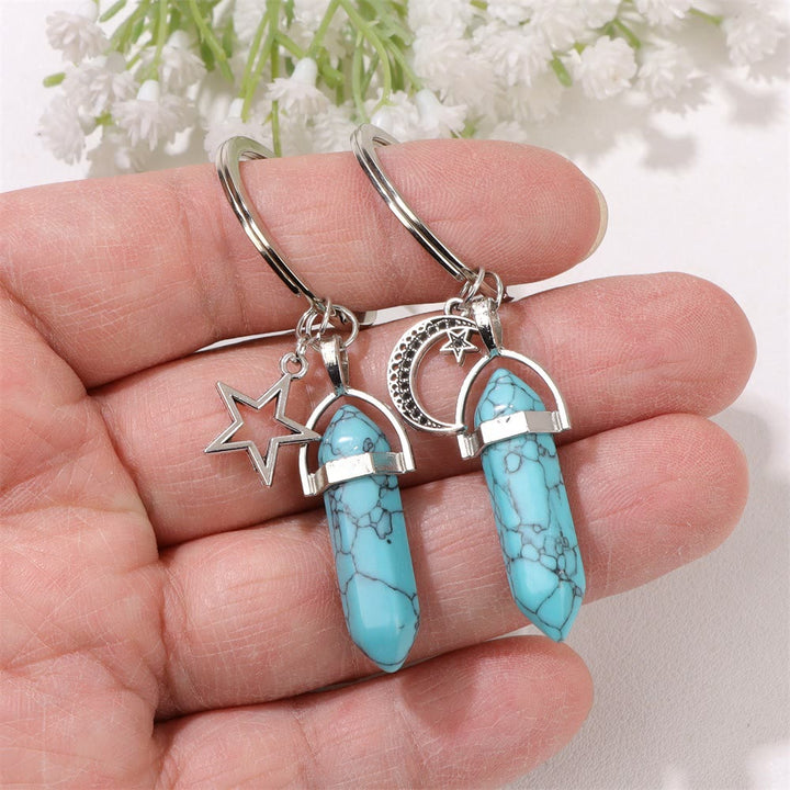 Olivenorma Hexagonal Natural Turquoise Stone Couple Keychain - image 3
