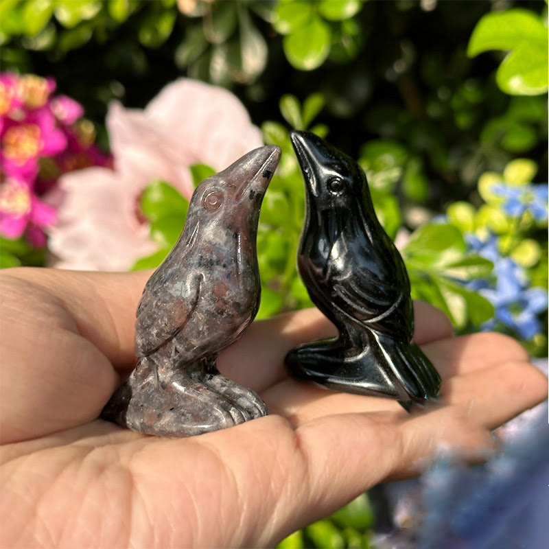 Olivenorma Natural Obsidian Yooperlite Raven Figurine Gemstone Decoration - image 0
