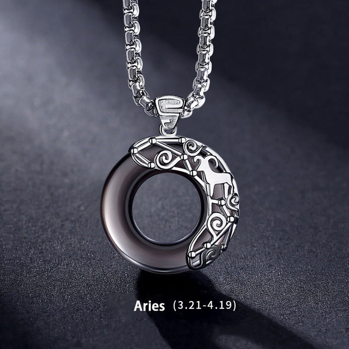 Olivenorma Natural Obsidian Zodiac Necklace Pendent - image 1