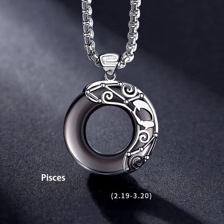 Olivenorma Natural Obsidian Zodiac Necklace Pendent - Pisces - image 16