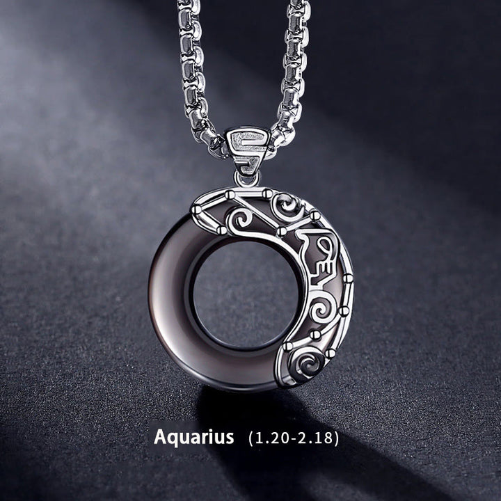 Olivenorma Natural Obsidian Zodiac Necklace Pendent - Aquarius - image 15