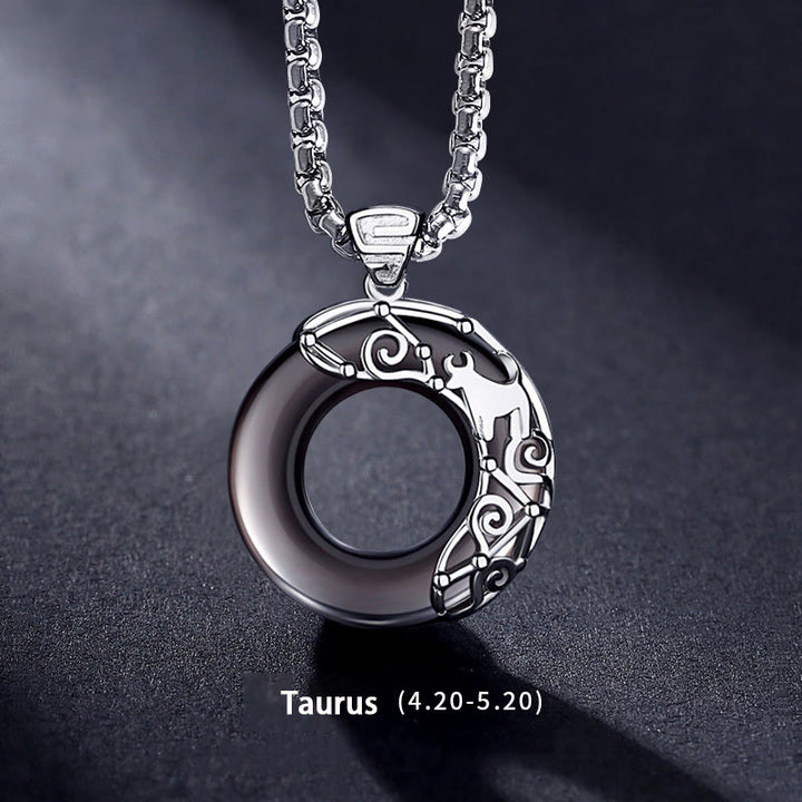 Olivenorma Natural Obsidian Zodiac Necklace Pendent - Taurus - image 6