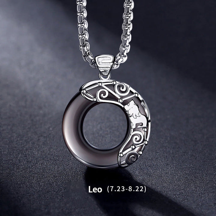 Olivenorma Natural Obsidian Zodiac Necklace Pendent - Leo - image 9
