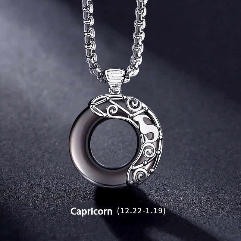 Olivenorma Natural Obsidian Zodiac Necklace Pendent - Capricorn - image 14