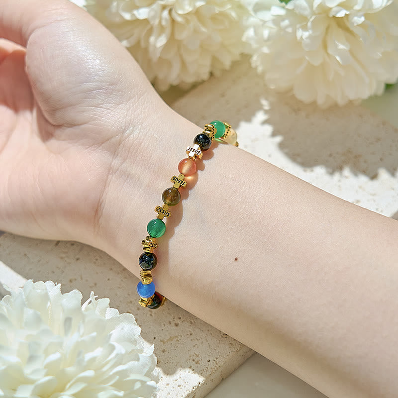 Olivenorma 6mm Natural Color Agate Golden Metal Cross Beads Bracelet - image 1