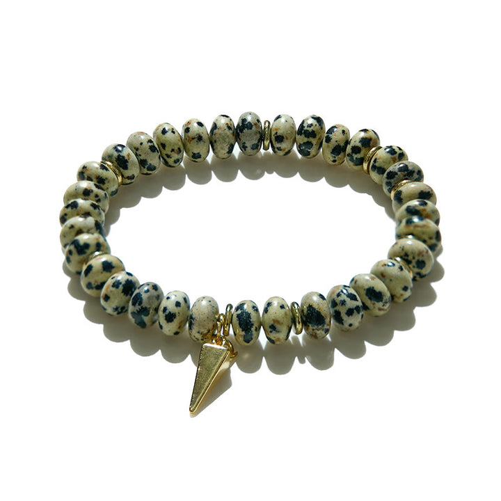 Olivenorma Dalmatian Jasper Roller Beads Triangular Pendant Bracelet - image 3