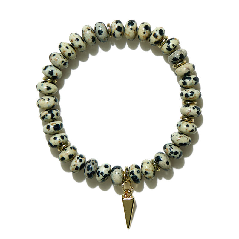 Olivenorma Dalmatian Jasper Roller Beads Triangular Pendant Bracelet - image 4