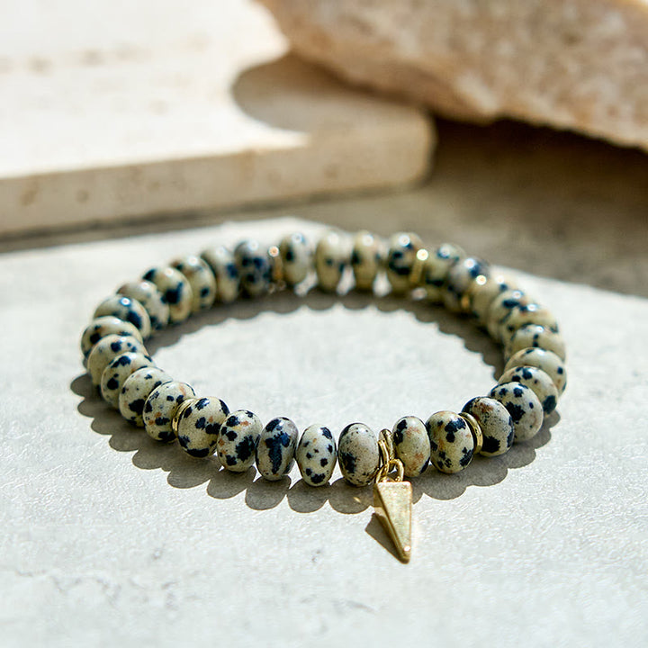 Olivenorma Dalmatian Jasper Roller Beads Triangular Pendant Bracelet - image 2