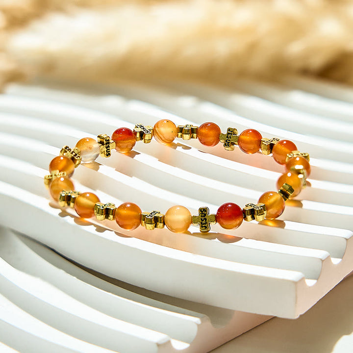 Olivenorma Natural Red Agate Gold Metal Cross Beads Bracelet - image 4