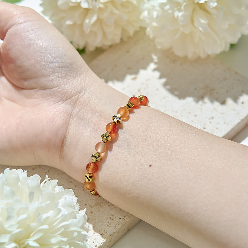 Olivenorma Natural Red Agate Gold Metal Cross Beads Bracelet - image 1