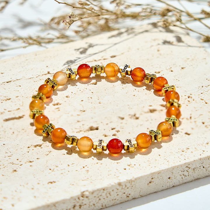 Olivenorma Natural Red Agate Gold Metal Cross Beads Bracelet - image 2