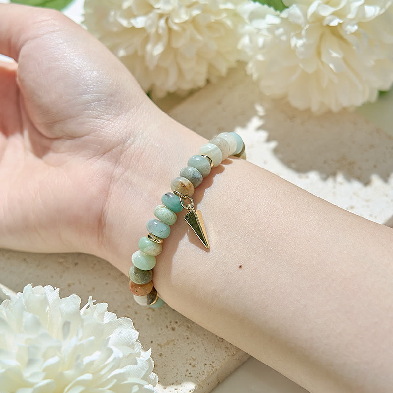 Olivenorma Amazonite Roller Beads Triangular Pendant Bracelet - image 1