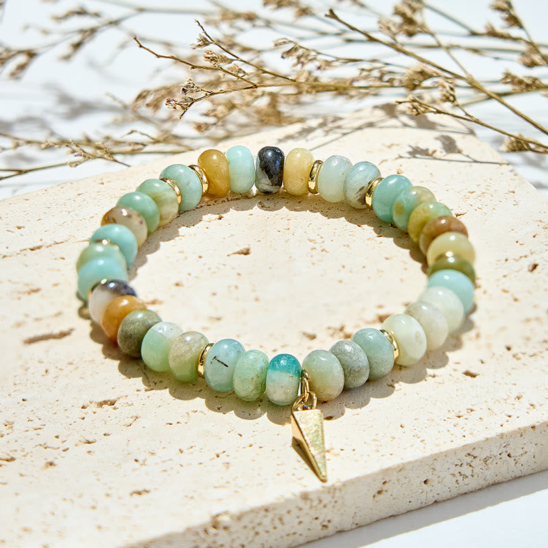Olivenorma Amazonite Roller Beads Triangular Pendant Bracelet - Amazonite - image 0