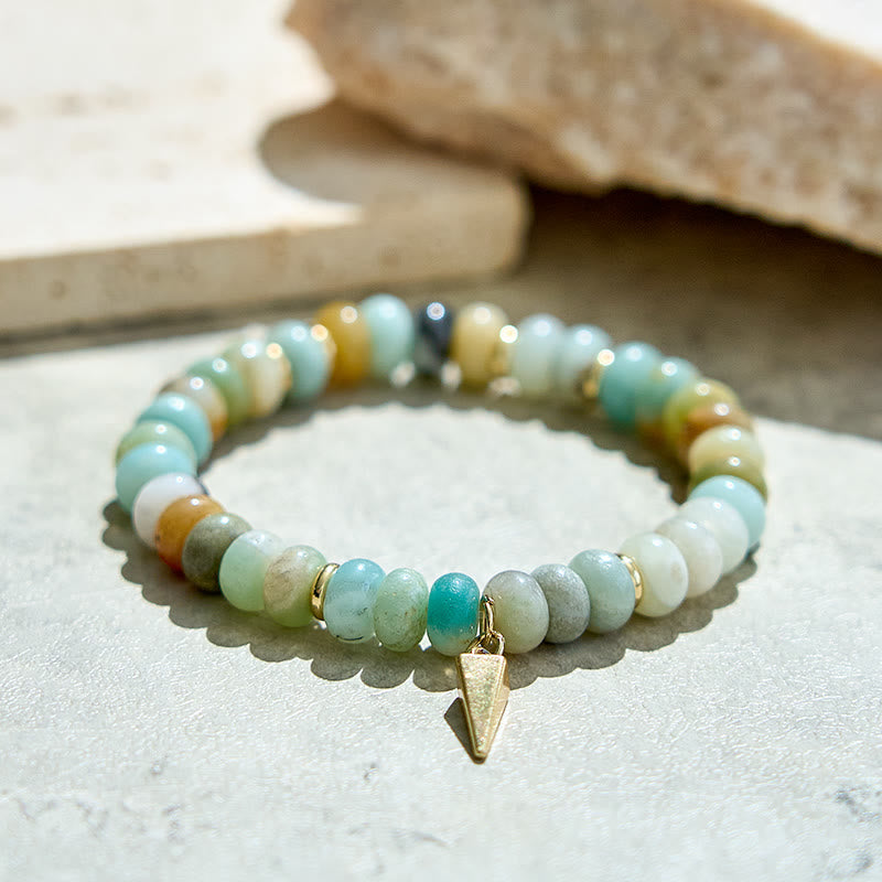 Olivenorma Amazonite Roller Beads Triangular Pendant Bracelet - image 2