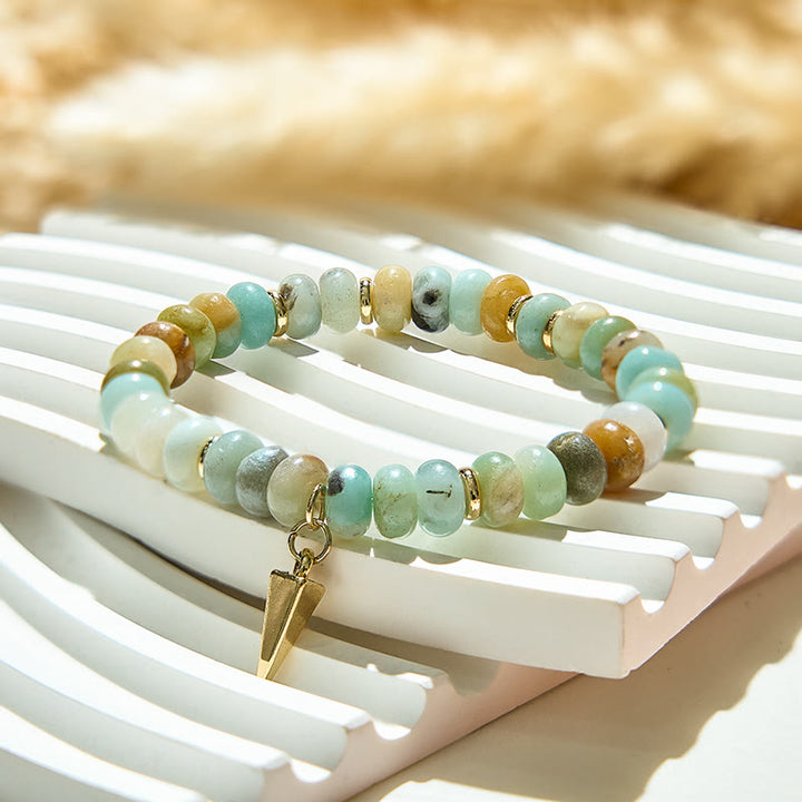 Olivenorma Amazonite Roller Beads Triangular Pendant Bracelet - image 3