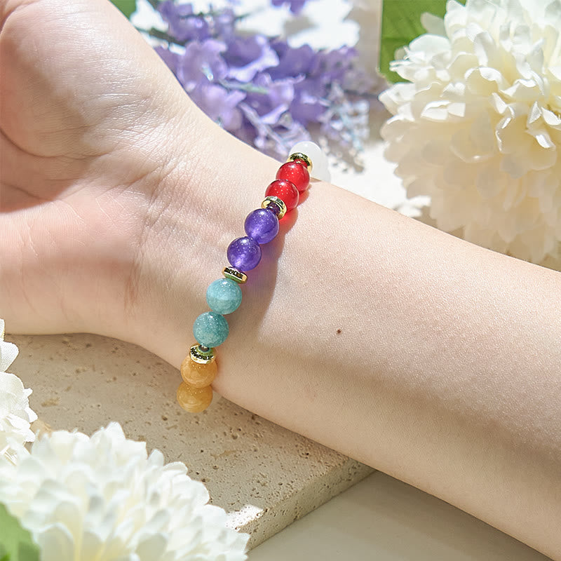 Olivenorma Natural Amethyst Aquamarine Clear Crystal Beads Bracelet - image 1