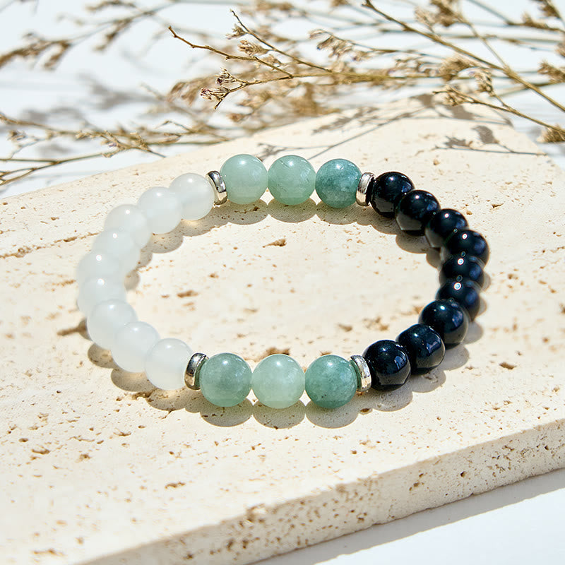Olivenorma Clear Crystal Amazonite Obsidian Beads Bracelet - image 2