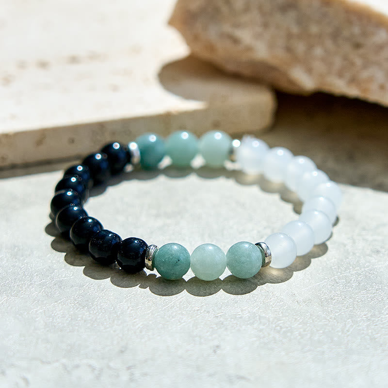 Olivenorma Clear Crystal Amazonite Obsidian Beads Bracelet - image 3