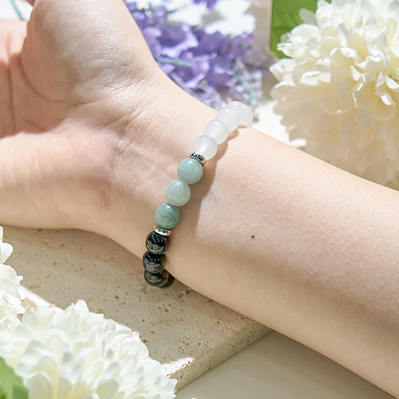 Olivenorma Clear Crystal Amazonite Obsidian Beads Bracelet - image 1