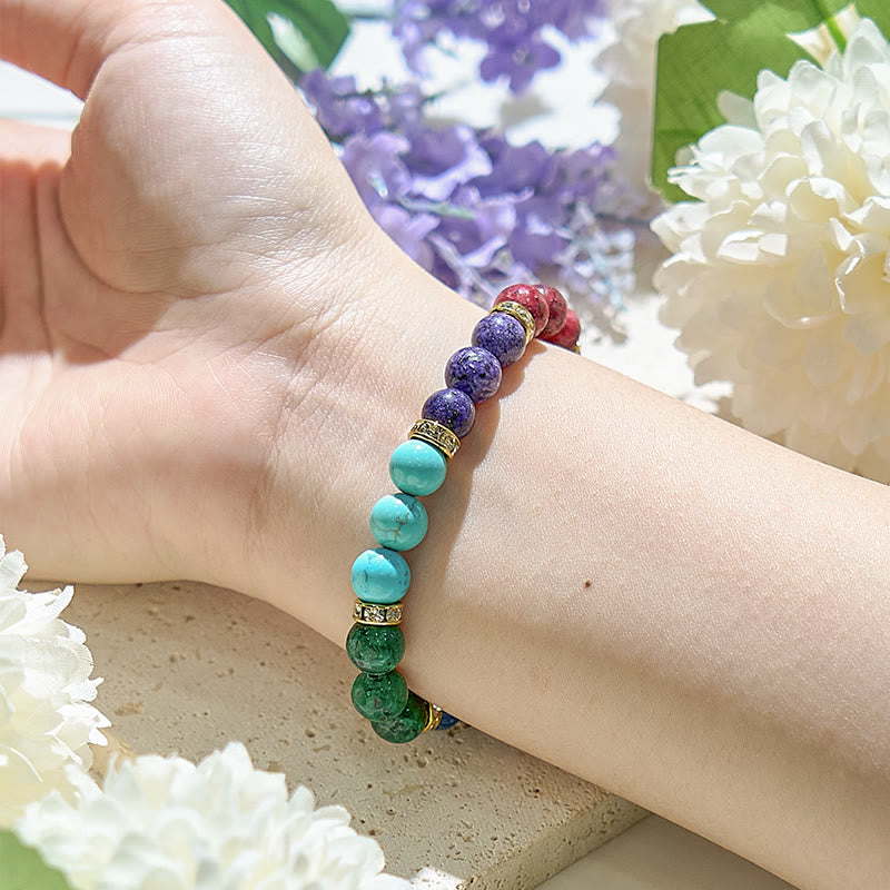Olivenorma 8mm Natural Stone Metal Roller Beads Bracelet - image 1