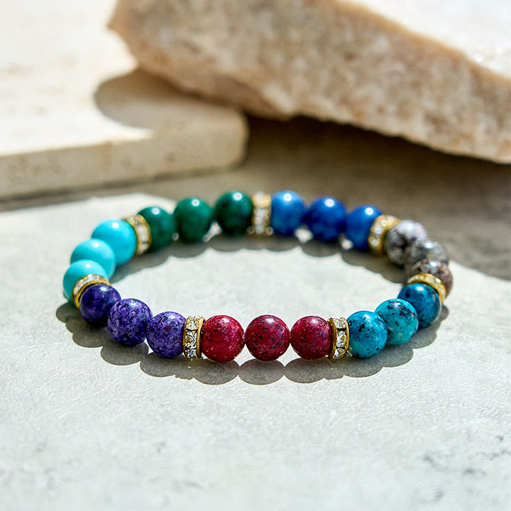 Olivenorma 8mm Natural Stone Metal Roller Beads Bracelet - image 3
