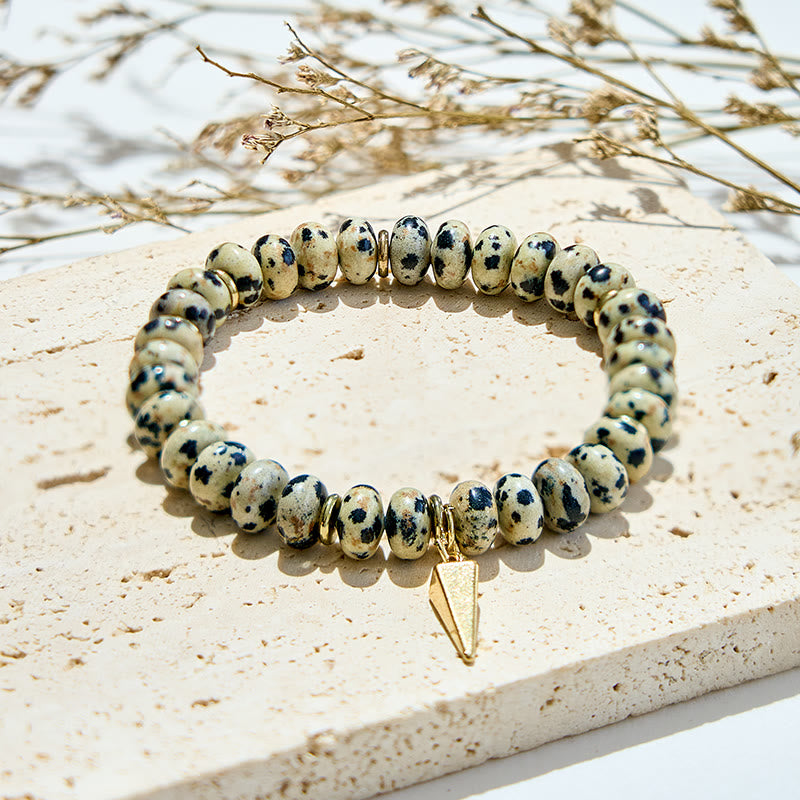 Olivenorma Dalmatian Jasper Roller Beads Triangular Pendant Bracelet - Dalmatian Jasper - image 0