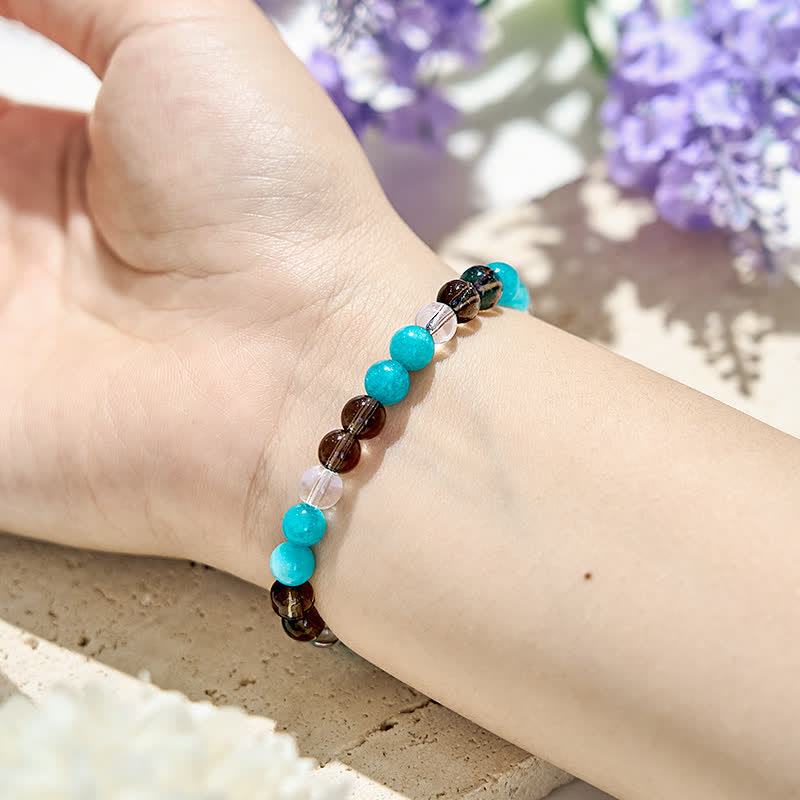 Olivenorma Clear Crystal Smoky Quartz Blue Apatite Beads Bracelet - image 1