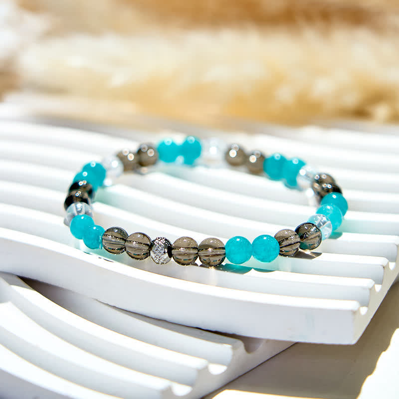 Olivenorma Clear Crystal Smoky Quartz Blue Apatite Beads Bracelet - image 4